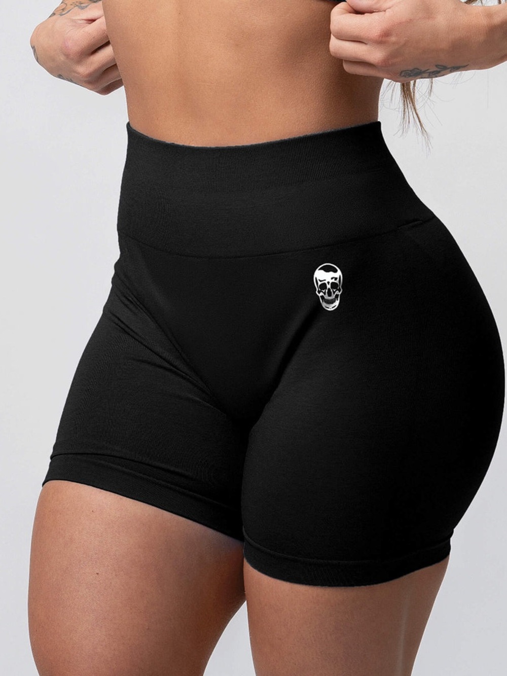 GYMREAPERS Black Skull-Emblem Performance Shorts Size XL